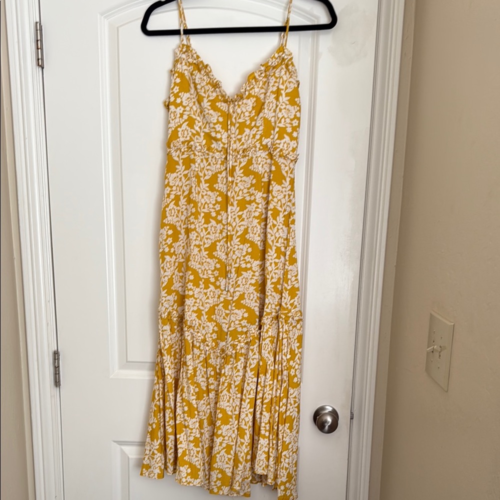 Midi Floral Yellow Spaghetti Strap Dress